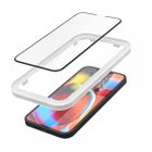 Spigen GLAS.tR Slim AlignMaster iPhone 13 / 13 Pro / 14 / 16e / 17e sk&auml;rmskydd, Svart (med bricka) (2-pack)