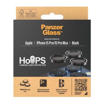 PanzerGlass iPhone 15 Pro / 15 Pro Max Hoops Camera Lens skydd, f&ouml;r bakre kamerorna, black metal