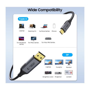 Tech-Protect Ultraboost USB-C / DisplayPort 8K kabel, Svart 180 cm