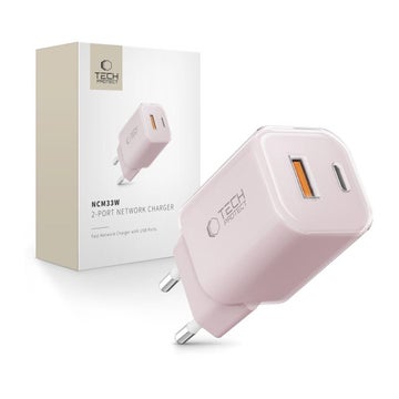 Tech-Protect NCM33W PD QC 3.0 2-port v&auml;ggladdare, Rosa