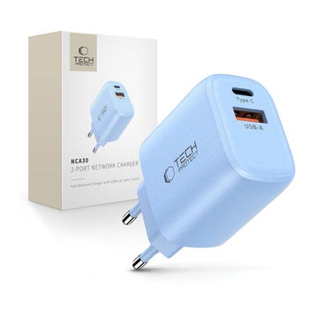 Tech-Protect NCA30 PD 30W QC 2-port v&auml;ggladdare, Bl&aring;