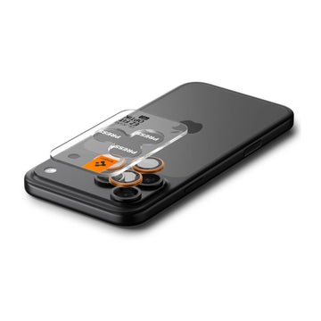 Spigen Optik.tr ez Fit Camera Protector iPhone 16 Pro / 16 Pro Max / 17 Pro / 17 Pro Max skydd f&ouml;r bakre kamerorna, Orange kanter (2-pack)