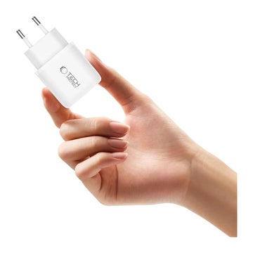 Tech-Protect NCA45W-GAN2 QC -v&auml;ggladdare och Lightning-kabel, Vit