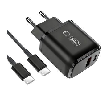 Tech-Protect NCA45W-GAN2 QC -v&auml;ggladdare och USB-C-kabel, Svart
