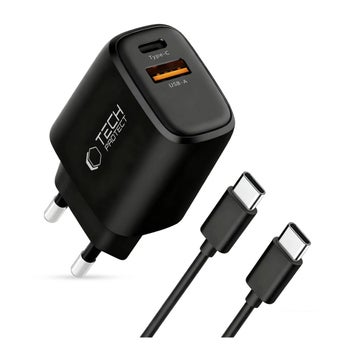 Tech-Protect NCA45W-GAN2 QC -v&auml;ggladdare och USB-C-kabel, Svart