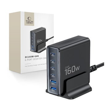 Tech-Protect DC160W-GAN 6-port 2xUSB-A, 4xUSB-C -laddningsstation, Svart