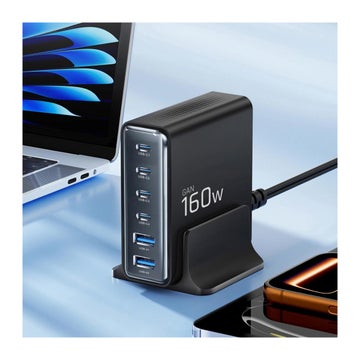 Tech-Protect DC160W-GAN 6-port 2xUSB-A, 4xUSB-C -laddningsstation, Svart