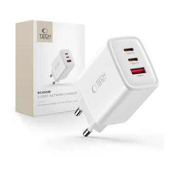 Tech-Protect NCA65W 3-Port v&auml;ggladdare, Vit