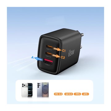 Tech-Protect NCA65W 3-Port v&auml;ggladdare, Svart