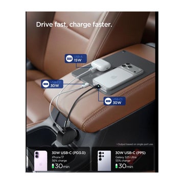 Spigen EV603BT 60W billaddare, Svart