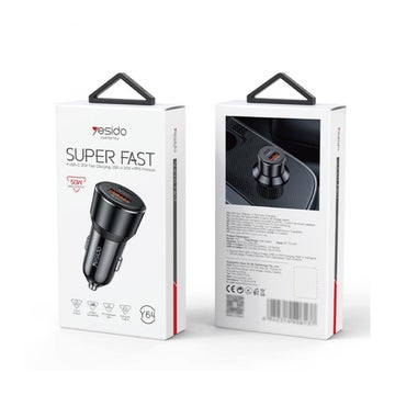 Yesido Y64 50W 1x USB-A & 1x USB-C billaddare, Svart