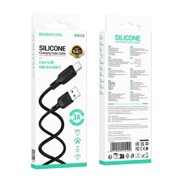 Borofone Lenny 18W USB-A / USB-C kabel, Svart 200 cm