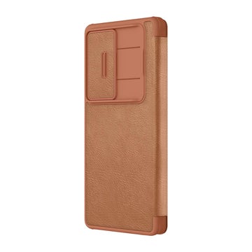 Nillkin Qin PRO Samsung Galaxy S25 Ultra 5G fodral i &auml;kta l&auml;der, Brun