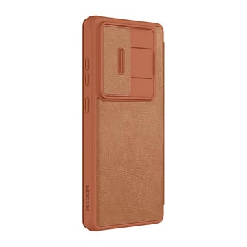 Nillkin Qin PRO Samsung Galaxy S25 Ultra 5G fodral i &auml;kta l&auml;der, Brun