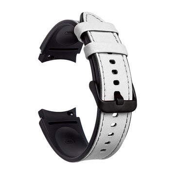 Armband silikon och l&auml;der till Galaxy Watch 20 mm, Vit