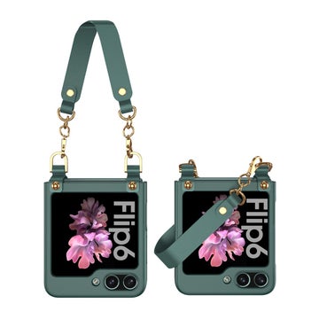 Galaxy Z Flip7 FE / Flip6 5G polykarbonatskal med handledsrem, Gr&ouml;n