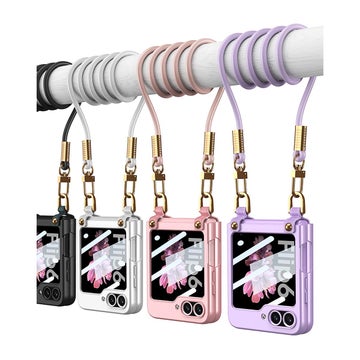 Galaxy Z Flip7 FE / Flip6 5G polykarbonatskal med halsrem, Svart