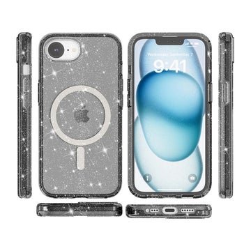 iPhone 17e / 16e Glitter MagSafe Bumper TPU-skal, Svart