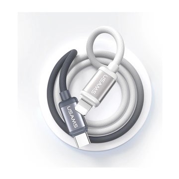 USAMS Bicolor USB-C / Lightning PD 30W -kabel, Svart/vit 120 cm