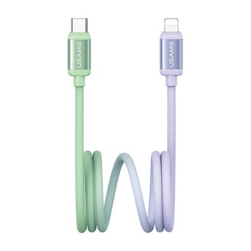 USAMS Bicolor USB-C / Lightning PD 30W -kabel, Gr&ouml;n/lila 120 cm