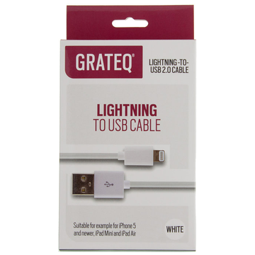 Grateq Lightning &ndash; USB-kabel, 2.25m, vit