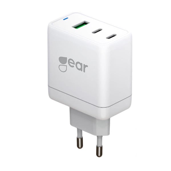 GEAR Charger GAN 65W 2x USB-C / USB-A v&auml;ggladdare, Vit