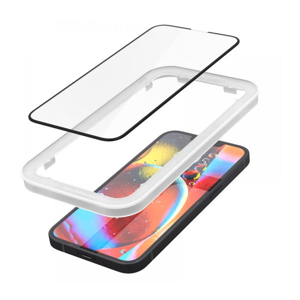 Spigen GLAS.tR Slim AlignMaster iPhone 13 / 13 Pro / 14 / 16e / 17e sk&auml;rmskydd, Svart (med bricka) (2-pack)