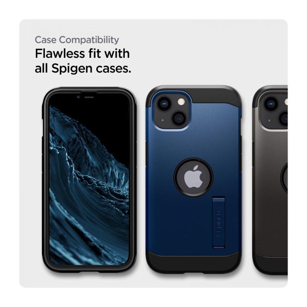 Spigen GLAS.tR Slim AlignMaster iPhone 13 / 13 Pro / 14 / 16e / 17e sk&auml;rmskydd, Svart (med bricka) (2-pack)