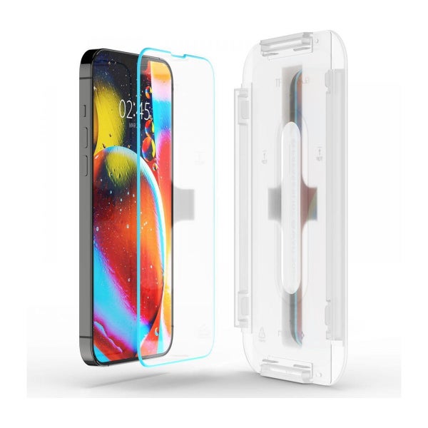 Spigen GLAS.tR ez FIT iPhone 13 / 13 Pro / 14 / 16e / 17e sk&auml;rmskydd, Klar / klassiskt (med bricka)