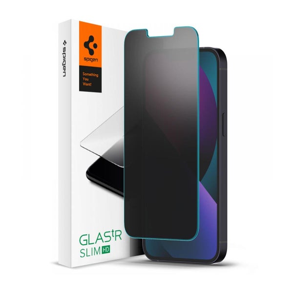 Spigen GLAS.tR Slim iPhone 13 / 13 Pro / 14 / 16e / 17e sk&auml;rmskydd, Sekretessfilter