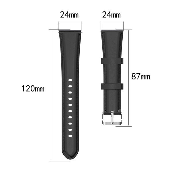 Universal l&auml;derarmband till 24 mm smartklocka, Svart