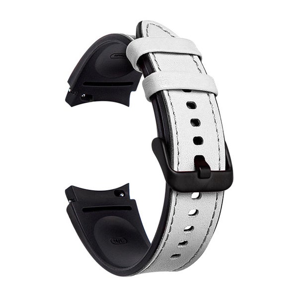 Armband silikon och l&auml;der till Galaxy Watch 20 mm, Vit